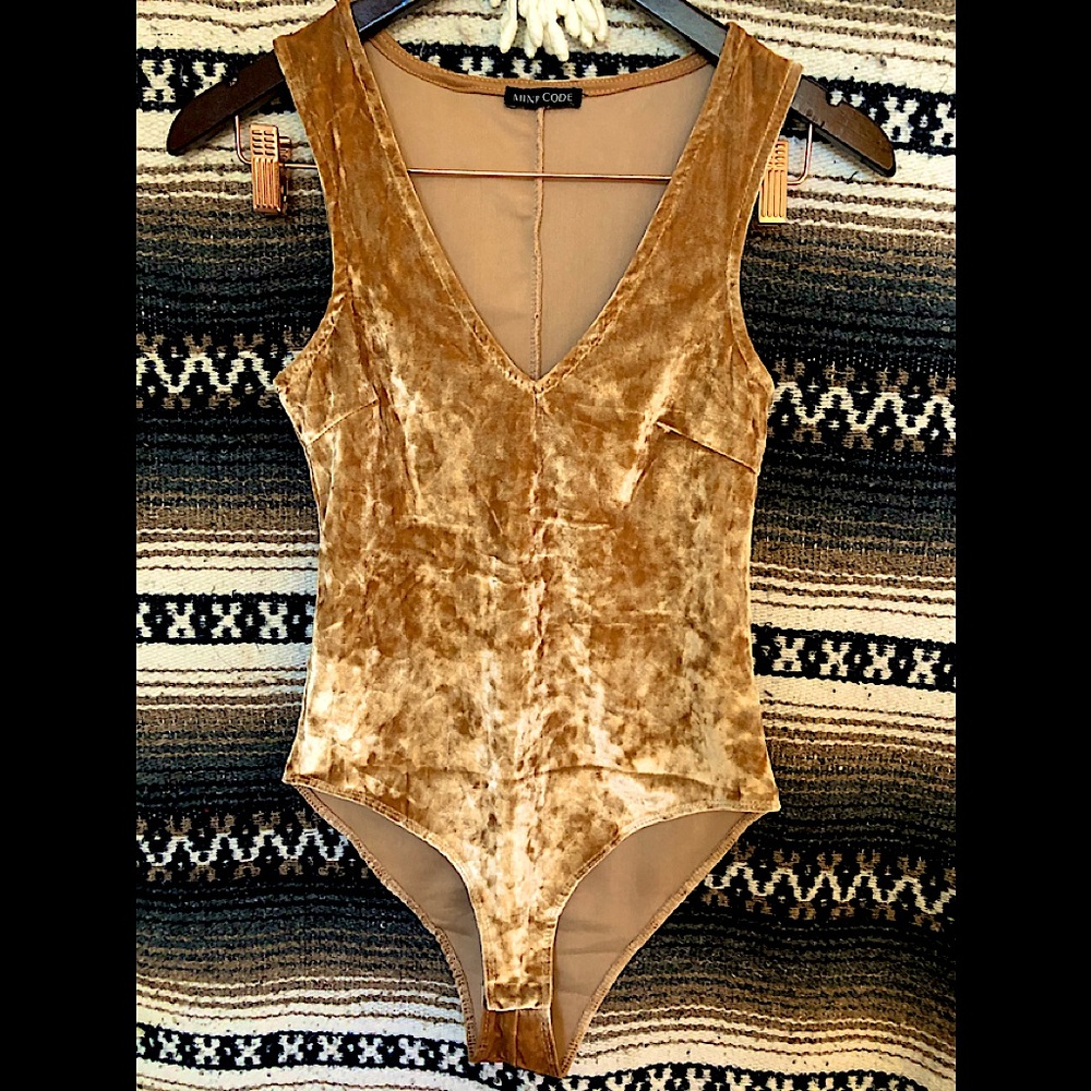 Gold crushed velvet bodysuit